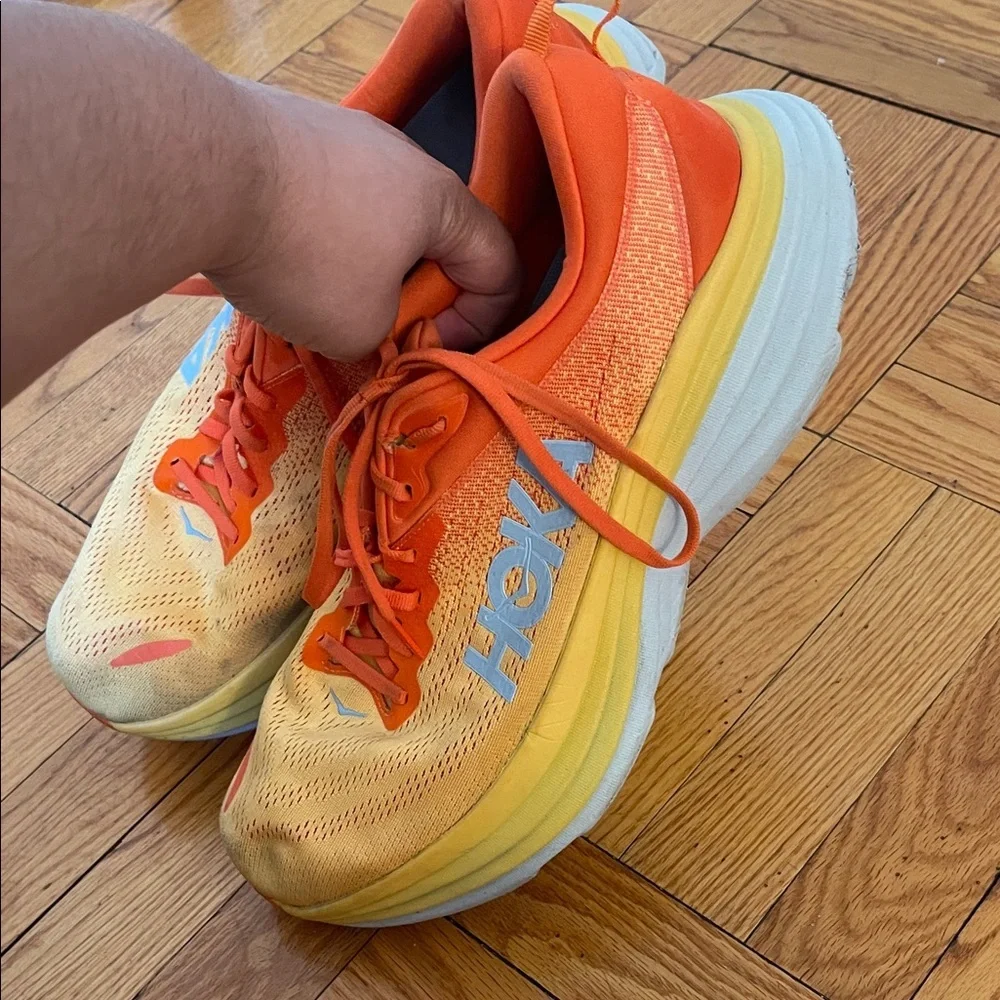 Hoka Men’s Bondi 8 Orange and Yellow Sneakers